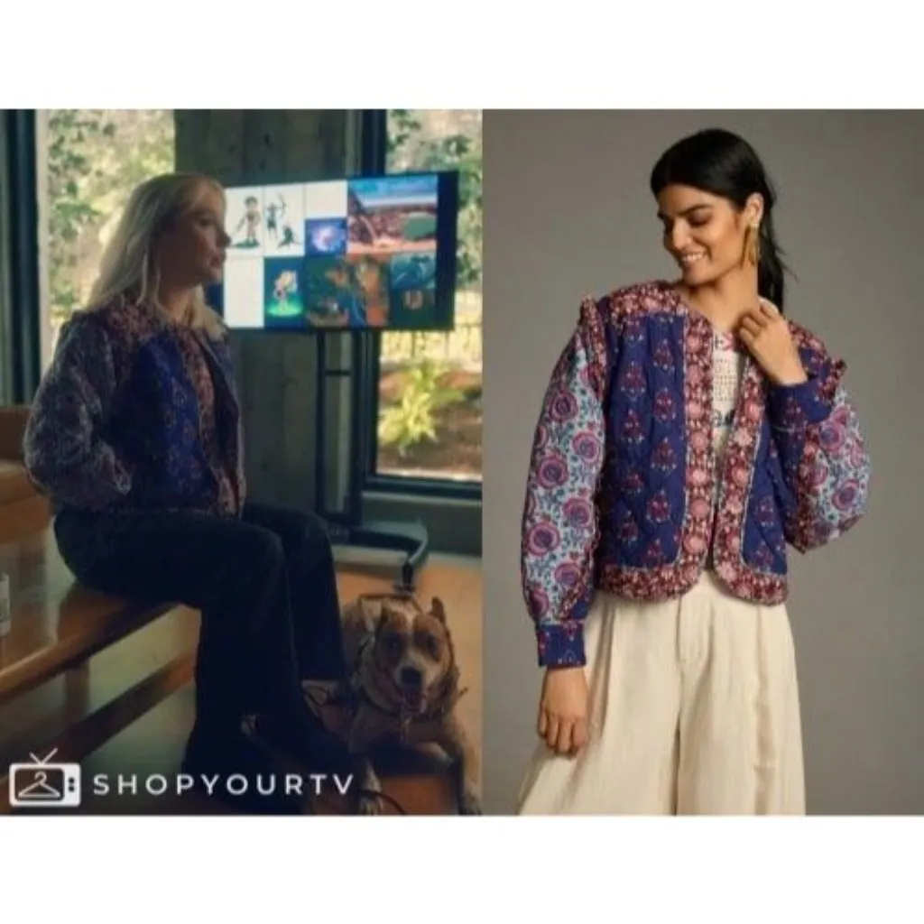 LLANI x Anthropologie Quilted Ruffle Trim Jacket Size XS / S NEW NWOT Blue - Image 4