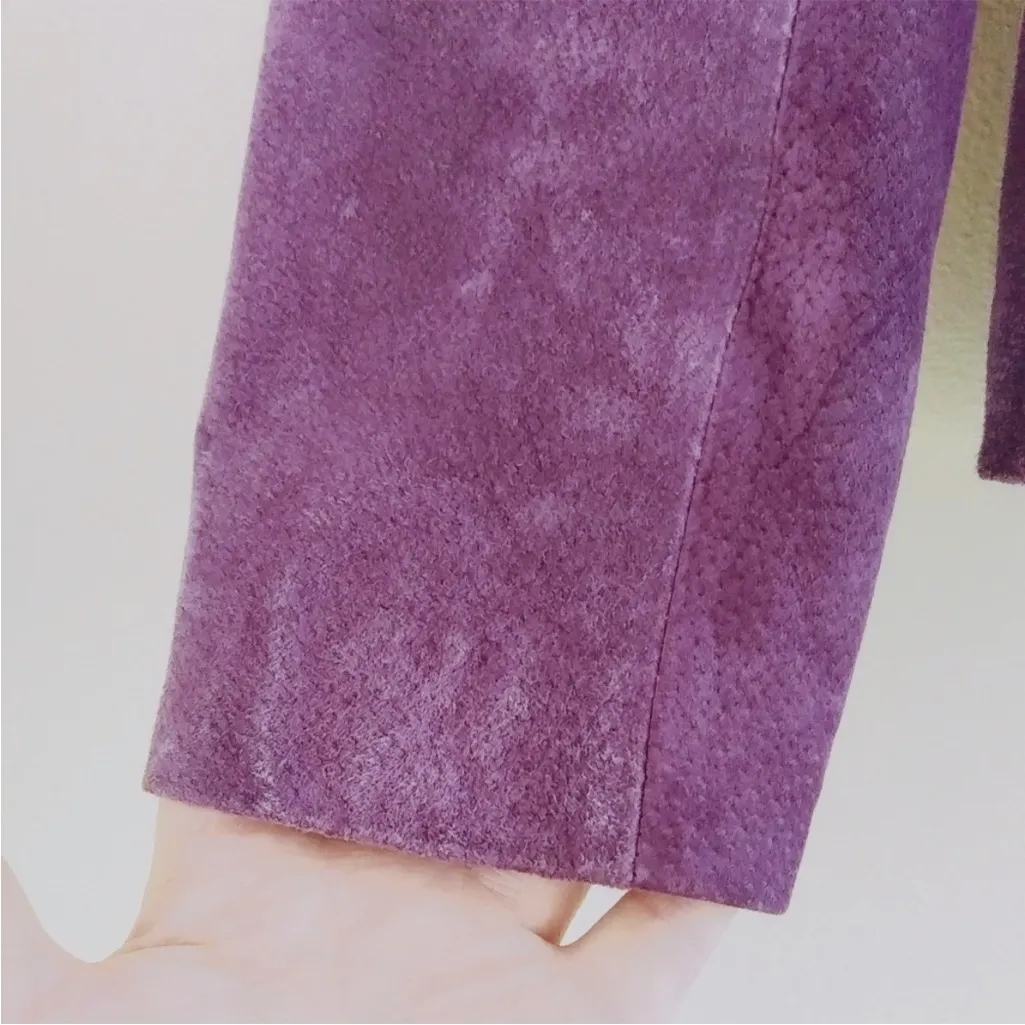 Purple 100% Leather Suede Jacket M Machine Washable - Image 2