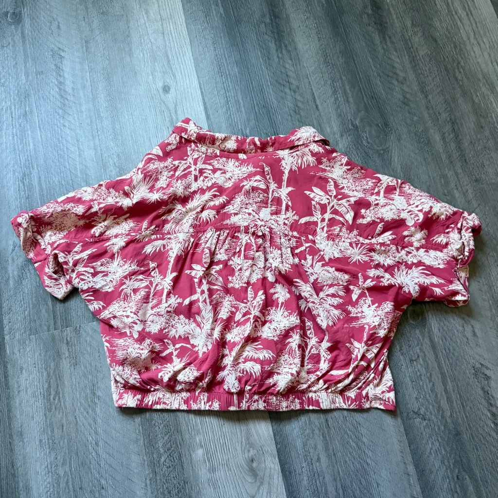 American Eagle Hawaiian Button Up Tie Crop Top Vacation Tropical - Image 6