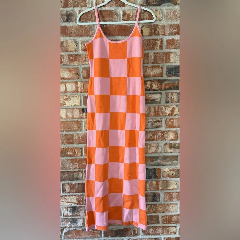 Amazon Pink and Orange Checkered Maxi Dress - Image 2