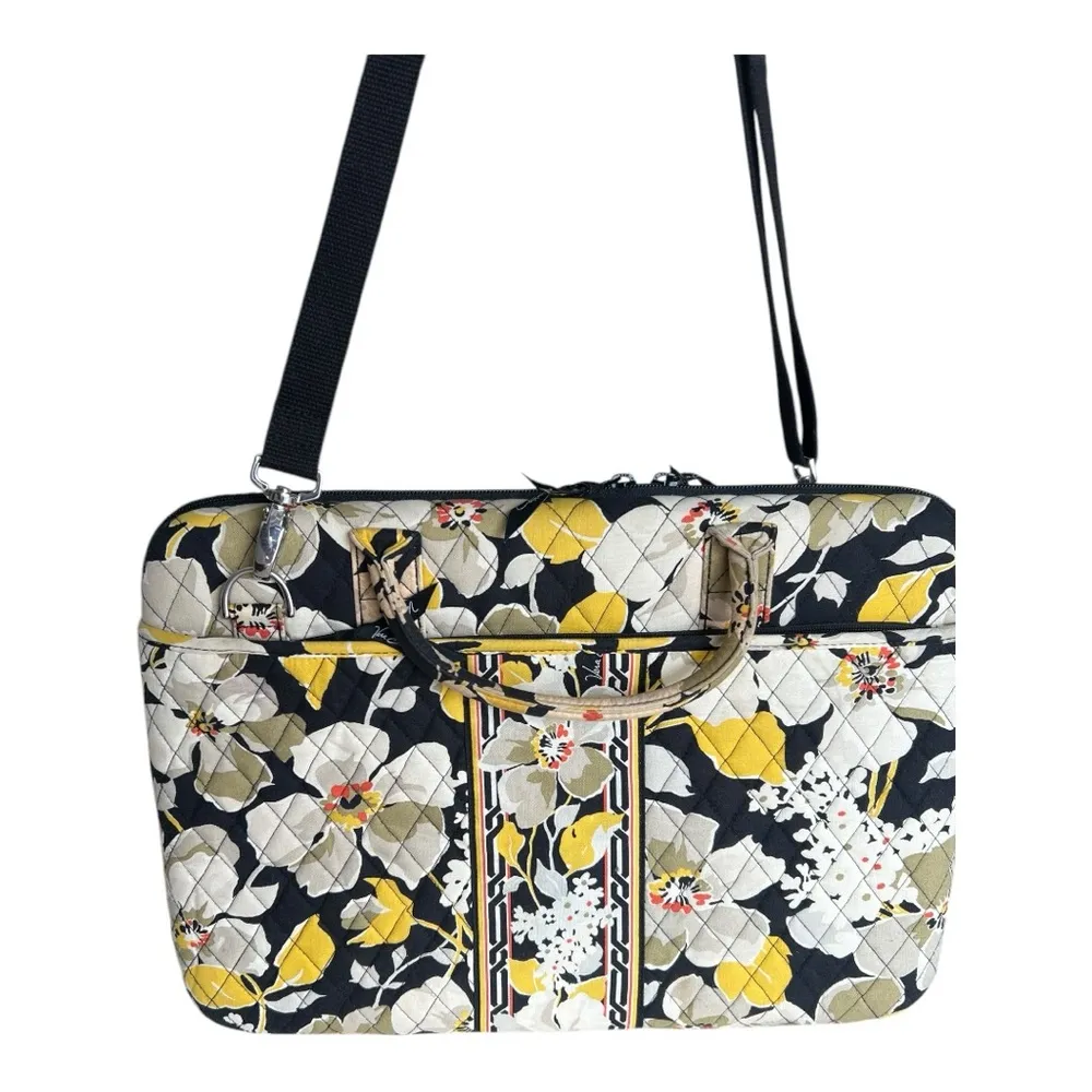Vera Bradley Large Hard Case Floral Laptop Bag - Black, Yellow, White - Image 2