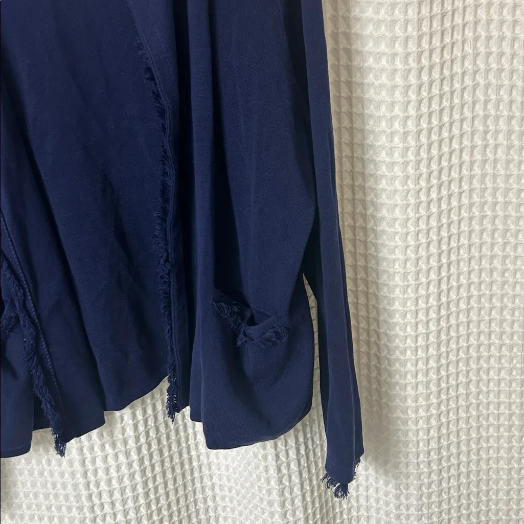 J. McLaughlin Marie Navy Blue Fringe Open Front Cardigan Sweater Pockets XL - Image 8