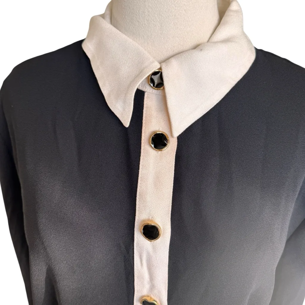 ZARA - Black & White Contrast Long Sleeve Button Preppy Shirt Dress XL - Image 4