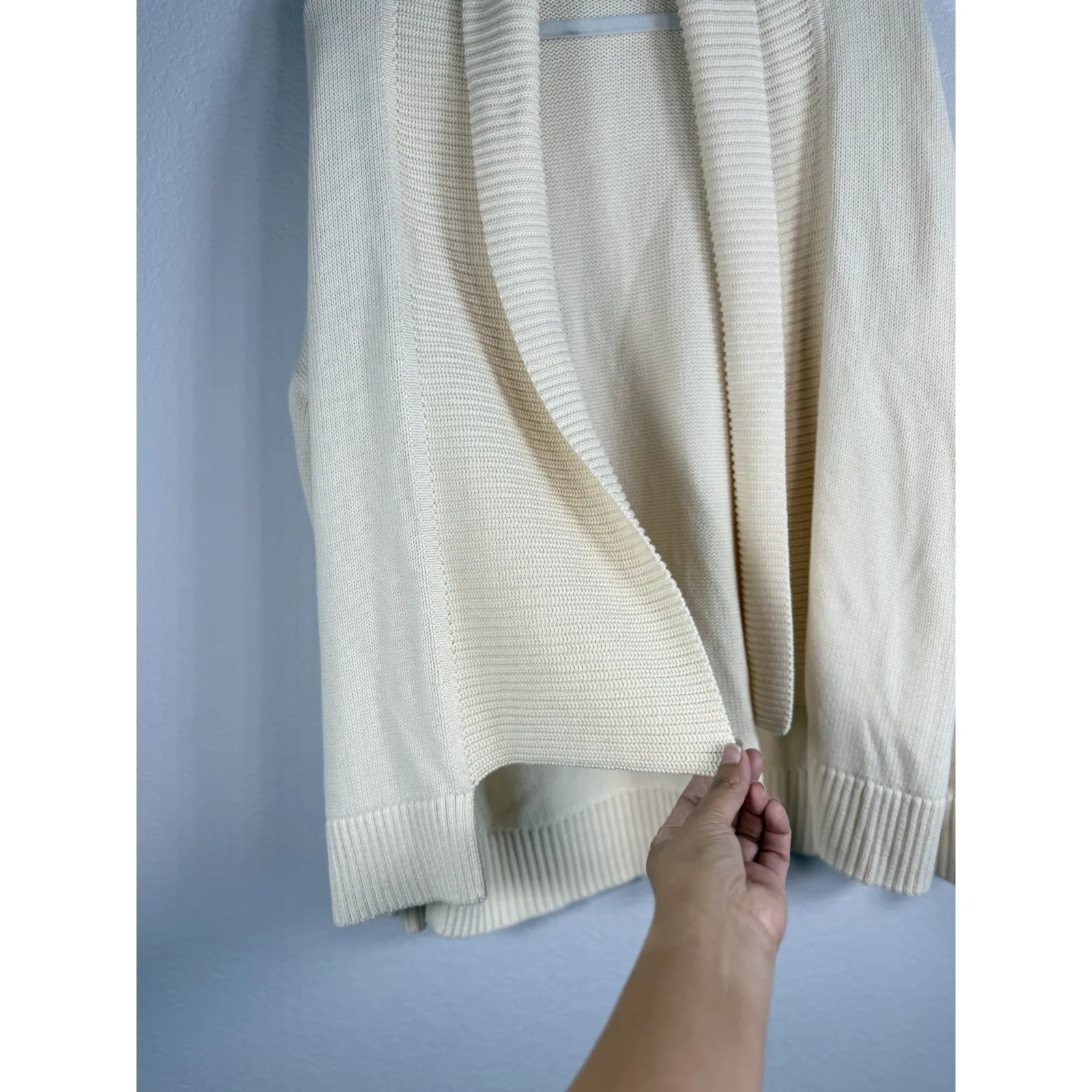 J.Crew Women Cream Rib Detail Close Knit Open Front Long Sweater Cardigan Size L - Image 10