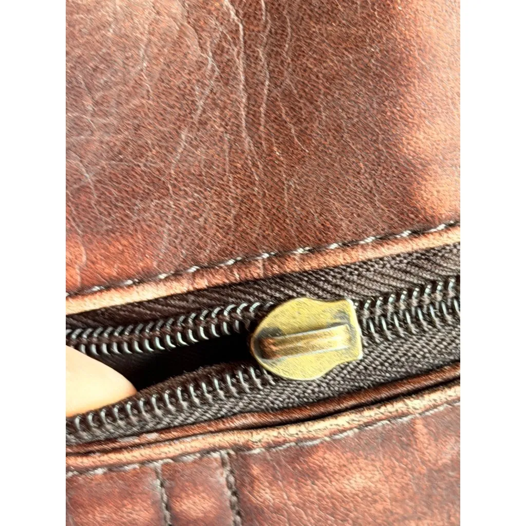 Vintage Brown Samsonite Leather Laptop Bag 12"x16" With Adjustable Strap & Multi - Image 5