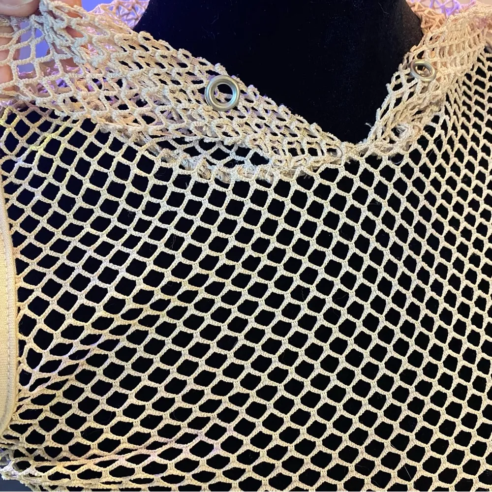 Vintage Y2K Voice Mesh Hooded Cream Net Asymmetrical Overlay Size Small - Image 6