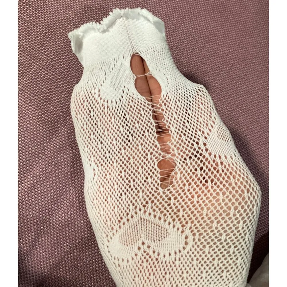 superdown Jax Tights in White One Size Womens Heart Pantyhose Fishnets Nylons - Image 2