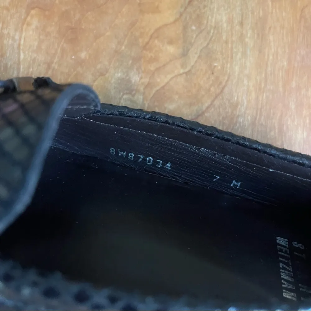 Stuart Weitzman Black Leather Snakeskin Square Toe Loafers Onyx Silver Buckle 7 - Image 5