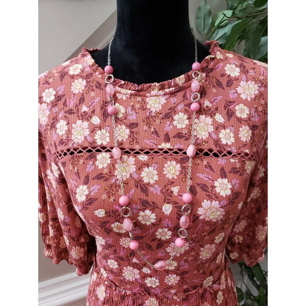 Knox Rose Women Multicolor 100% Rayon Round Neck Half Sleeve Knee Length Dress M - Image 2