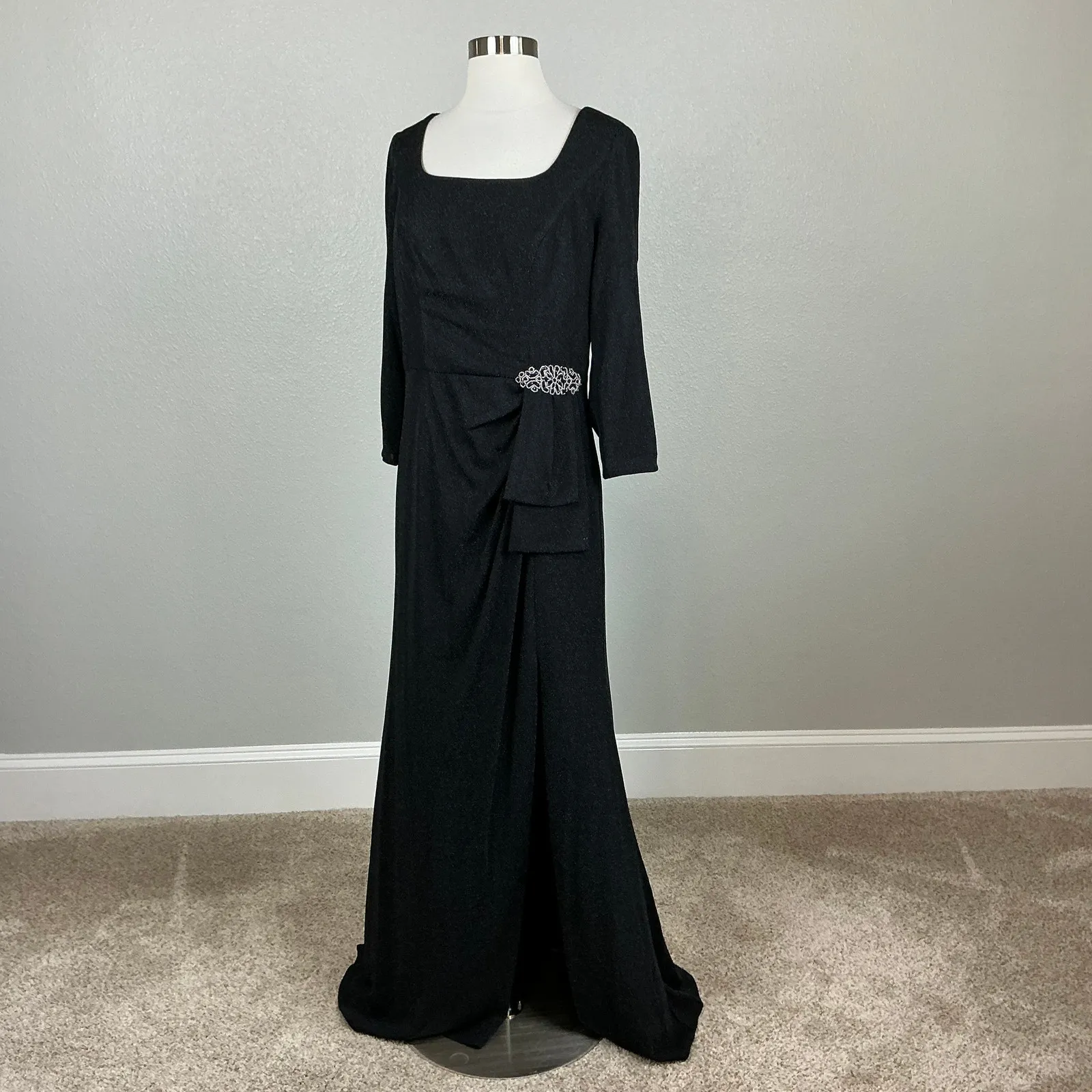 Alex Evenings Long Sleeve Metallic Evening Gown Black Size 12 Formal Dress - Image 2