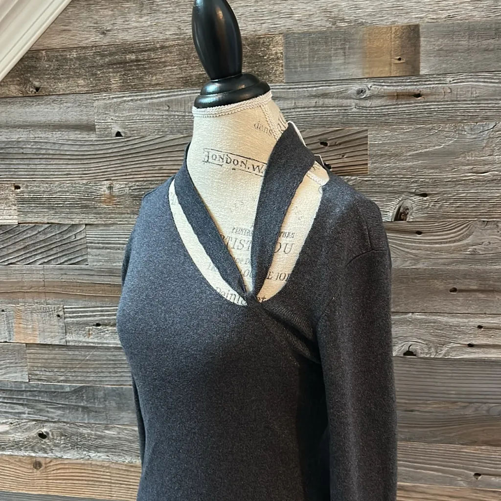 ECRU Gray Asymmetrical Neck Long Sleeve Sweater Size Small - Image 5