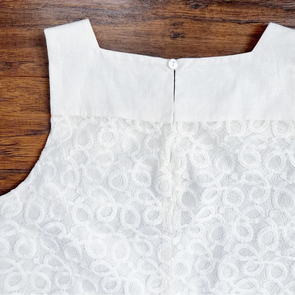 Yansi Fugel • lace dress & jacket set sleeveless shift snap front cotton cream Size L - Image 15