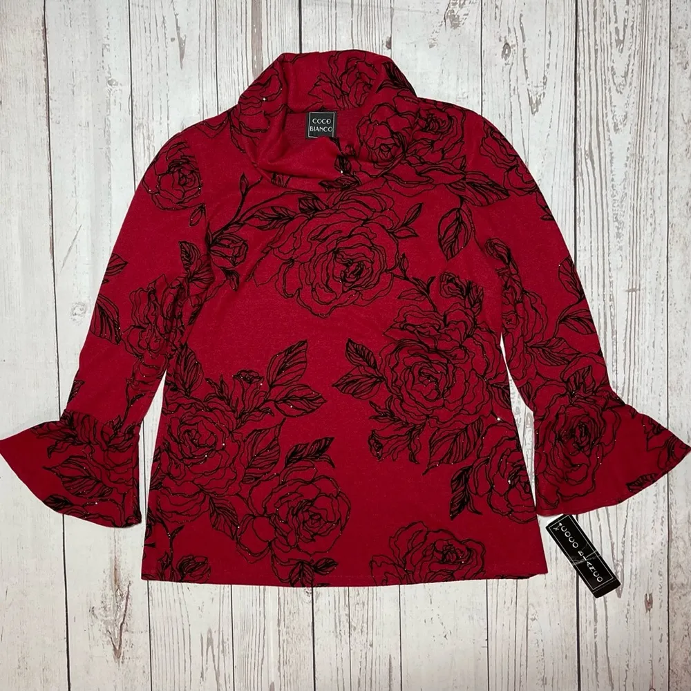 Coco Bianco Floral Mock-Neck Top Size L - Image 11