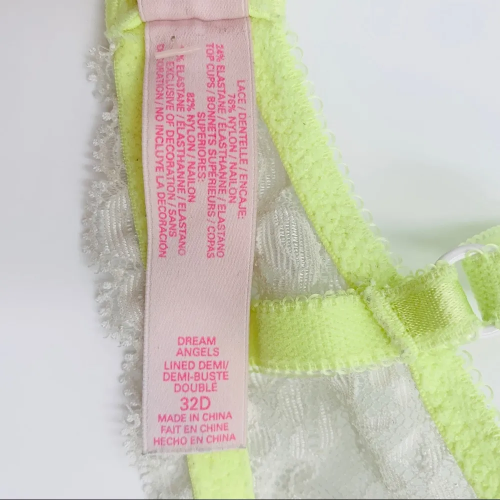 Victoria’s Secret Yellow Rhinestone Dream Angels Lined Demi Bra Size 32D - Image 10