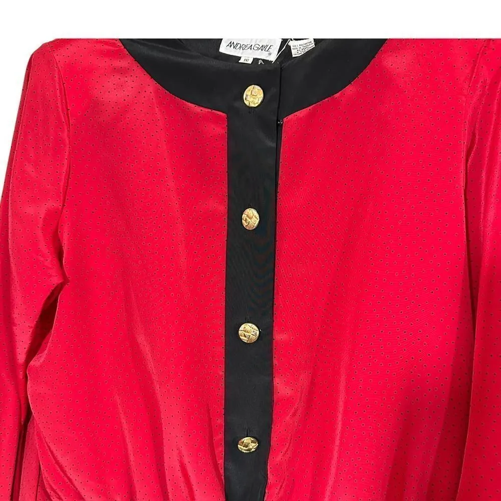 Vintage Andrea Gayle Two Piece Red & Black Dotted Skirt Set Size 16 - Image 2