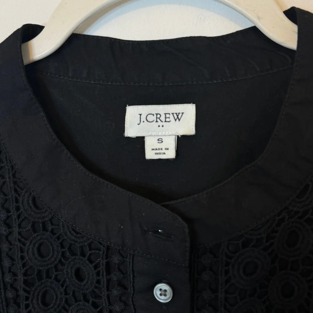 J. Crew Embroidered Poplin Tiered Dress Size Small Cotton Black Long Sleeve - Image 3