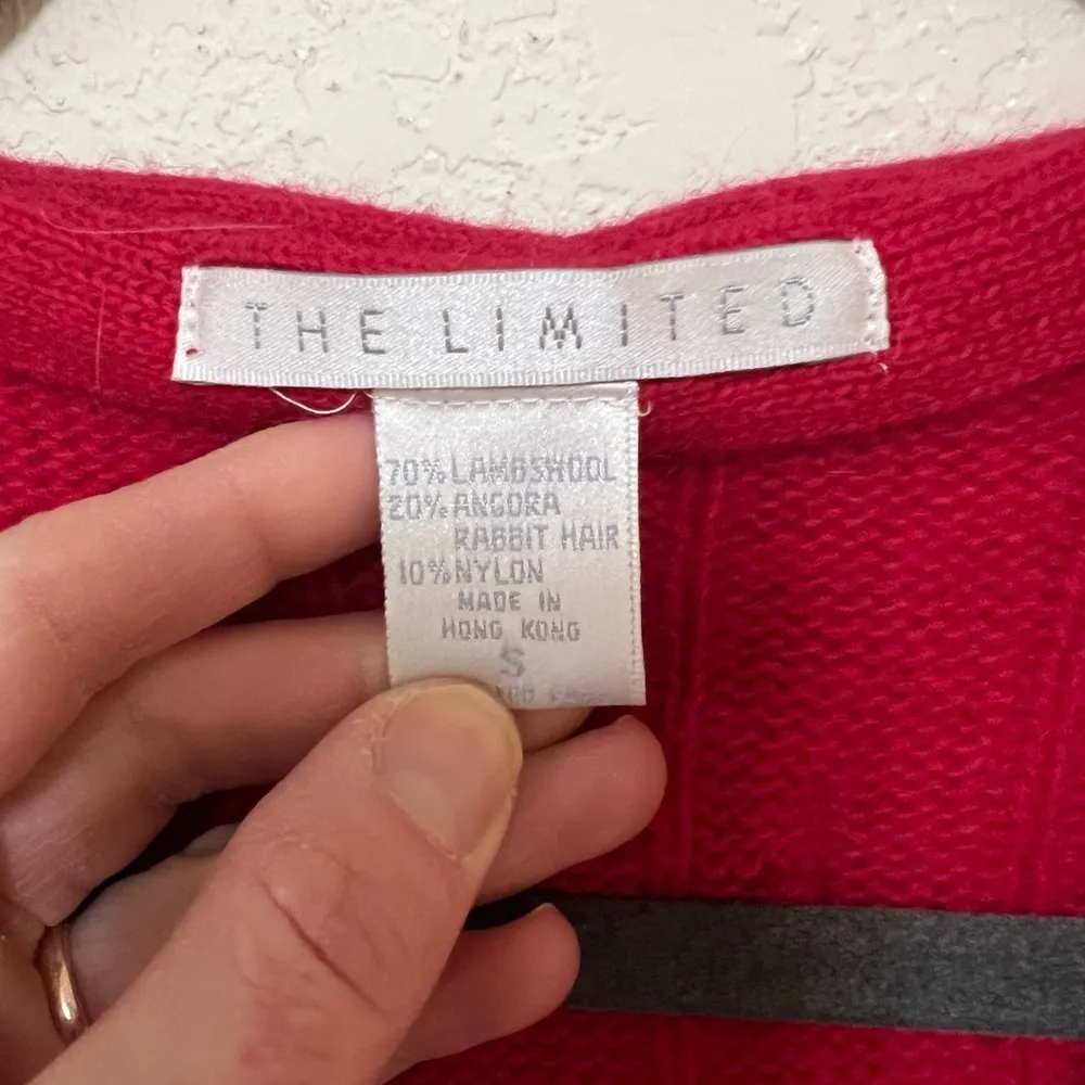 VTG The limited angora wool blend cherry red v-neck cableknit sweater S - Image 4