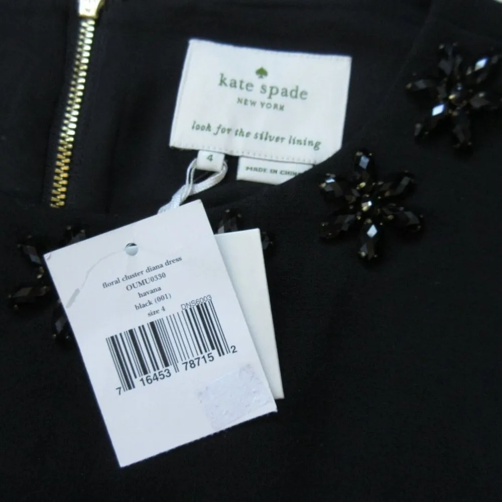 NWT kate spade Floral Cluster Diana in Black Jewel Embellished Crepe Dress 4 - Image 6