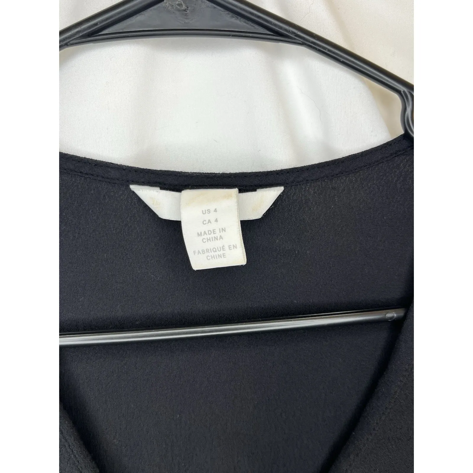 H&M Size 4 Black Blouse Dress Half Sleeve Mid Length V Neck Casual Button Down - Image 5