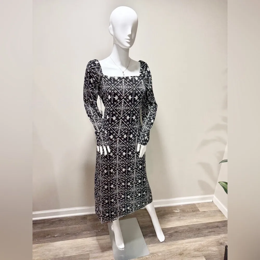 Hyacinth House Sabrina Midi Dress Size S Black & White Print NWT $168 - Image 2