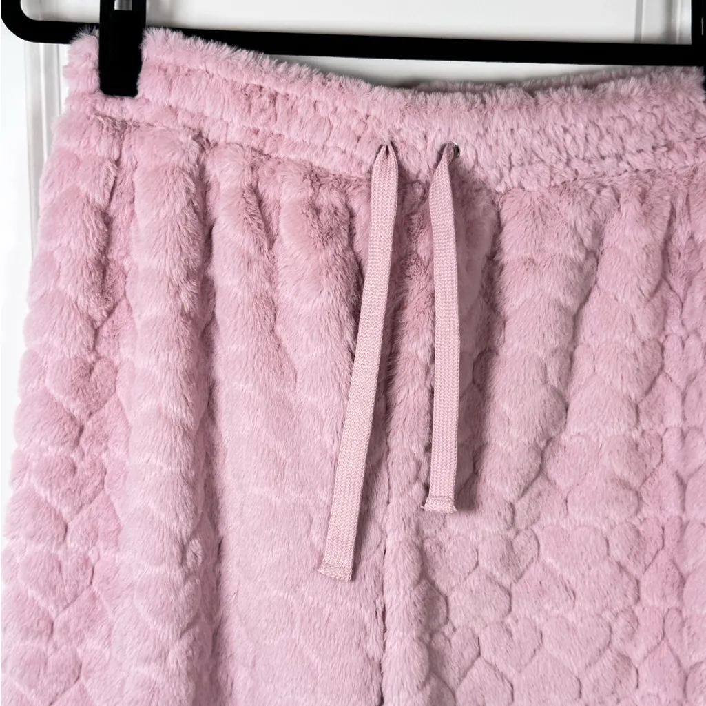 No Boundaries Pink Faux Fur Heart Jogger Lounge Pants Small Cozy Y2K - Image 2