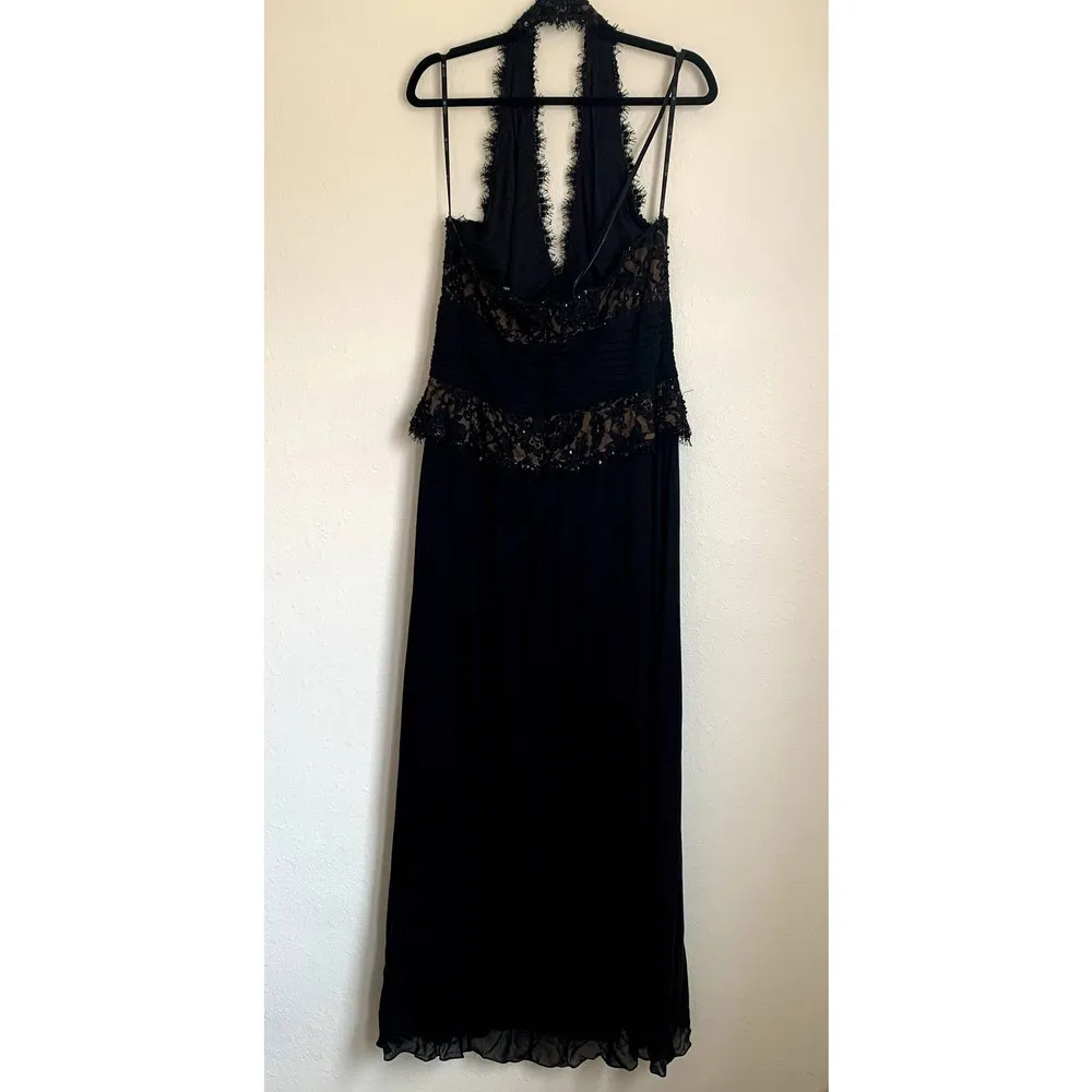 Vintage Tadashi Collection Y2K Sequin Halter Gown in Black - Image 2