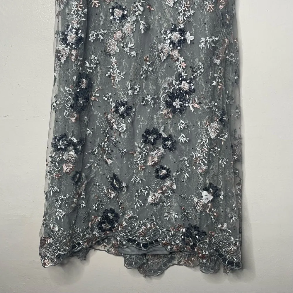 Mac Duggal 67936 Size 12 Bishop Sleeve Embroidered Mermaid Platinum Dress - Image 7