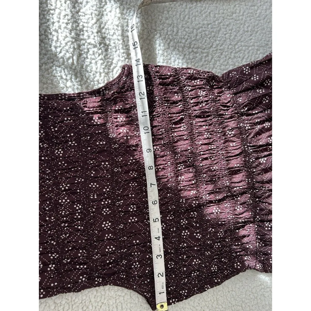 Madewell $158 Selena Midi Dress Smocked Daisy Print Plum Purple Pockets Size XS - Image 7