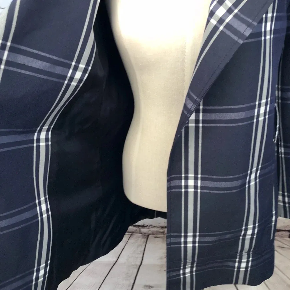 ZARA  Basic Blue Plaid‎ Checkered Spring Jacket - Image 5