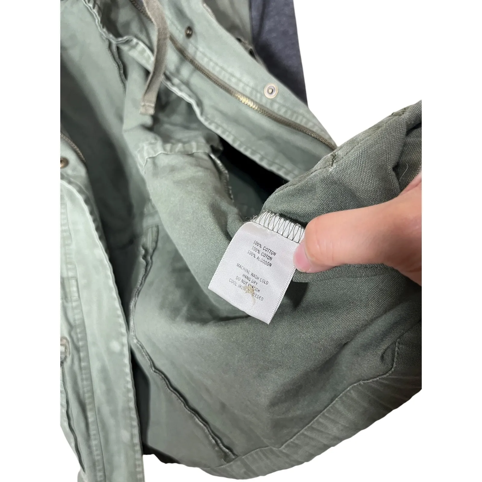 O'Neill‎ Olive Green Military Anorak Jacket Gray Knit Sleeve Small S - Image 7