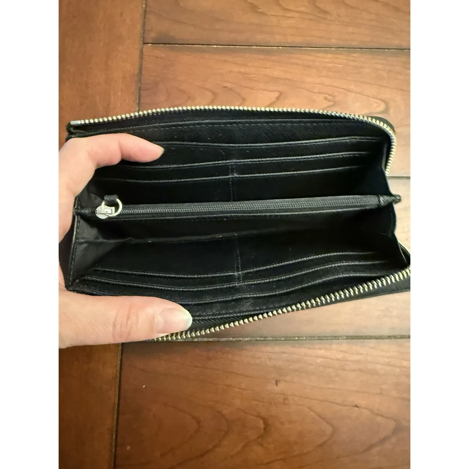 Coach Signature Stripe Black Zip Top Wristlet‎ Wallet - Image 6
