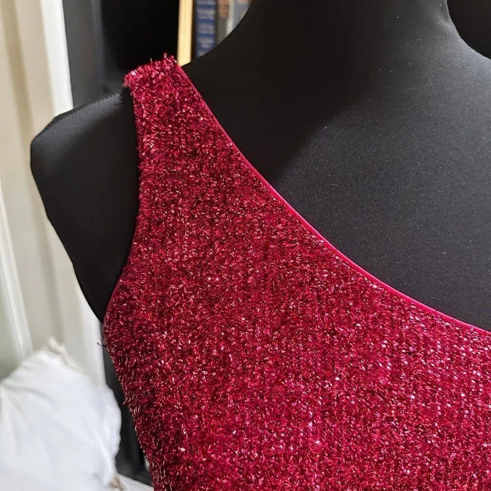 Lulus Shimmer Barbie City Fuchsia One Shoulder Mini Skater Dress Size M Pink Size M - Image 4