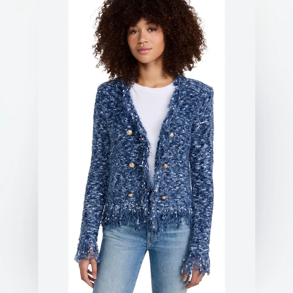 L’AGENCE Azure Blue Multi Tweed Cardigan Blazer Size Small NWT $550 Lagence - Image 3