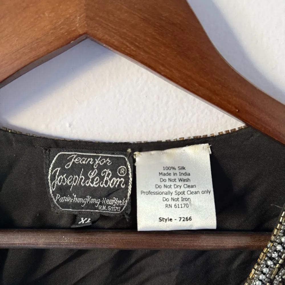 Vintage Joseph Le Bon 100% silk XL beaded cape formal blouse event funky 1980s Black - Image 6