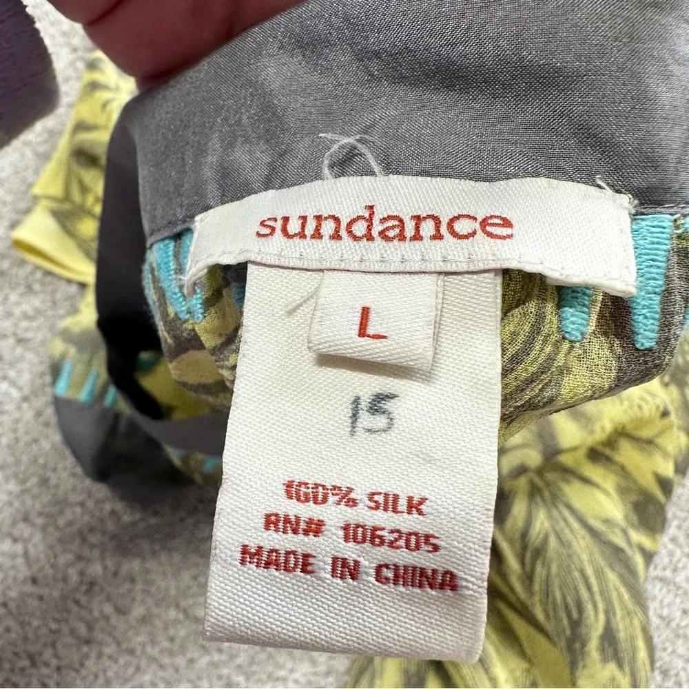 Sundance Women’s 100% Silk Floral Blouse Square Neck 3/4 Sleeve Yellow Gray L Size L - Image 8