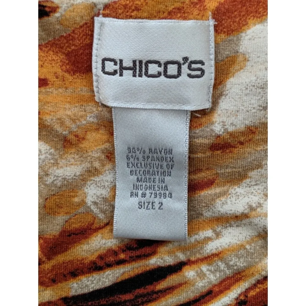 Chico's Animal Print Mix V-Neck Shirt Abstract Orange Rust, Brown, White Cream 2 - Image 5