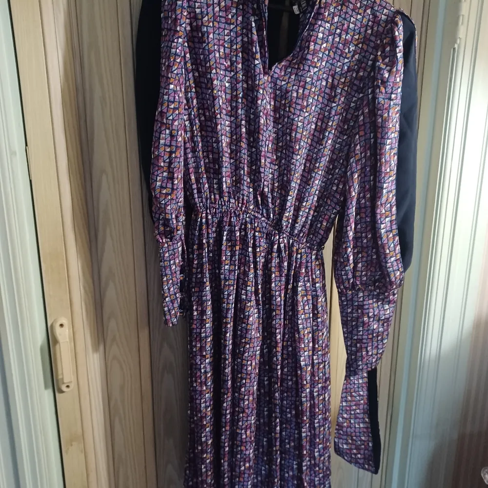 Studio 1 New York vintage groovy purple pink geometric fit & flare dress size 12 - Image 9