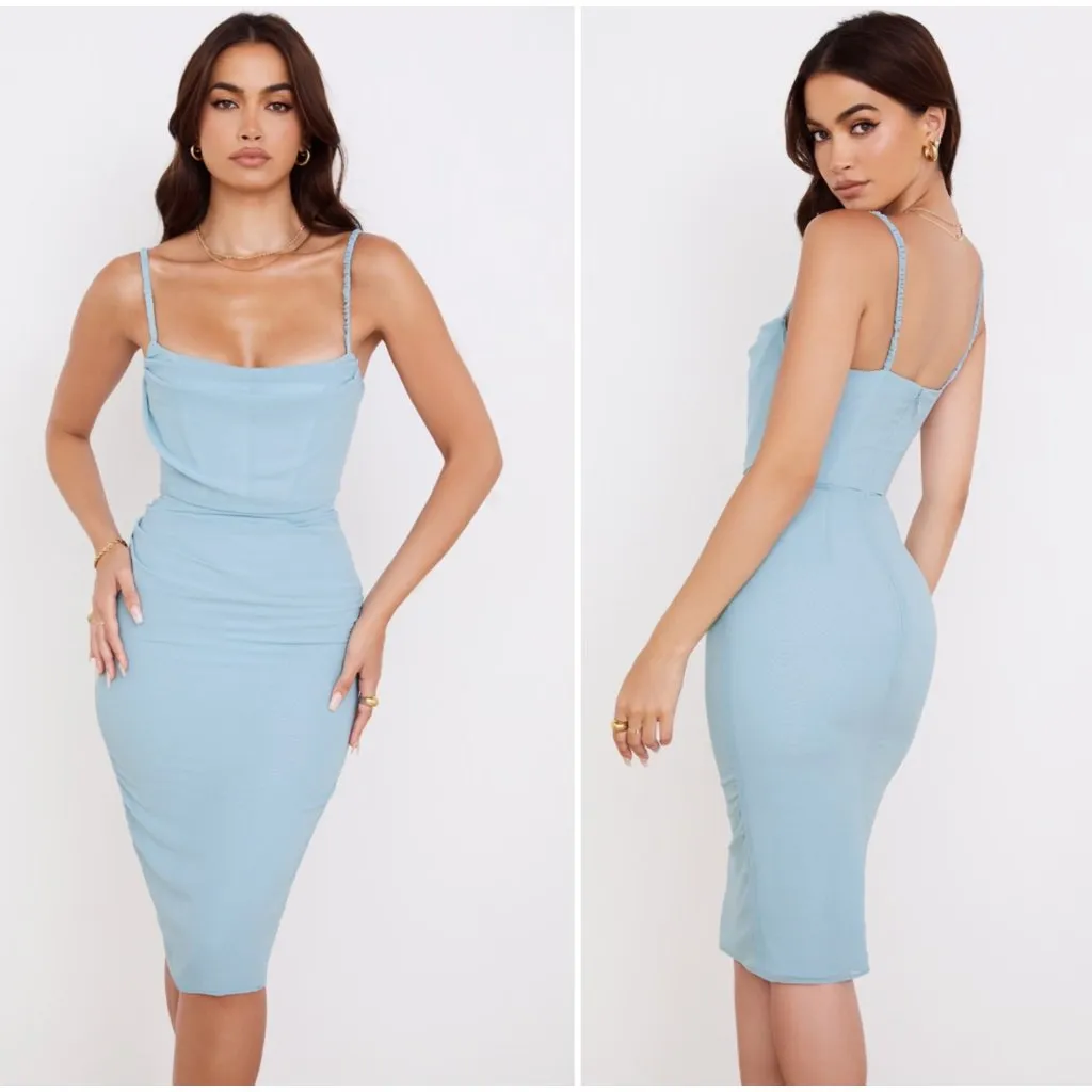 House of CB Jamille Draped Corset Midi Dress Baby Blue Size S - Image 2