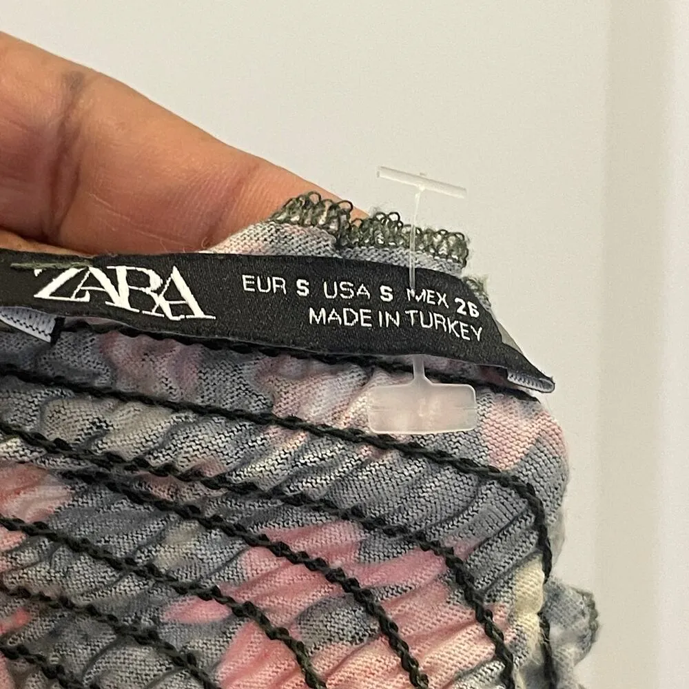 Zara Floral Crop Top - Women Size S - Green - Image 7