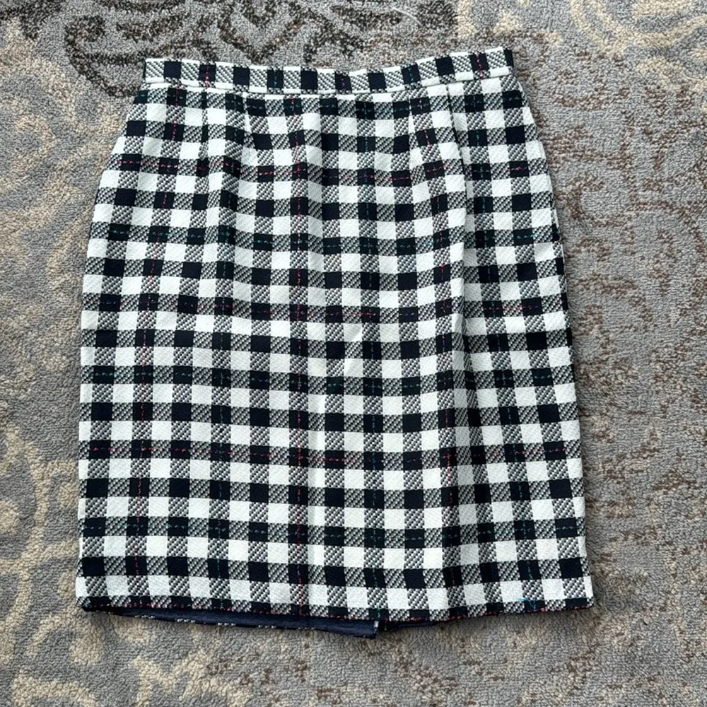Vintage Rafael Linen Blend Plaid Skirt, Blazer & Purse Set Black White 16 - Image 9