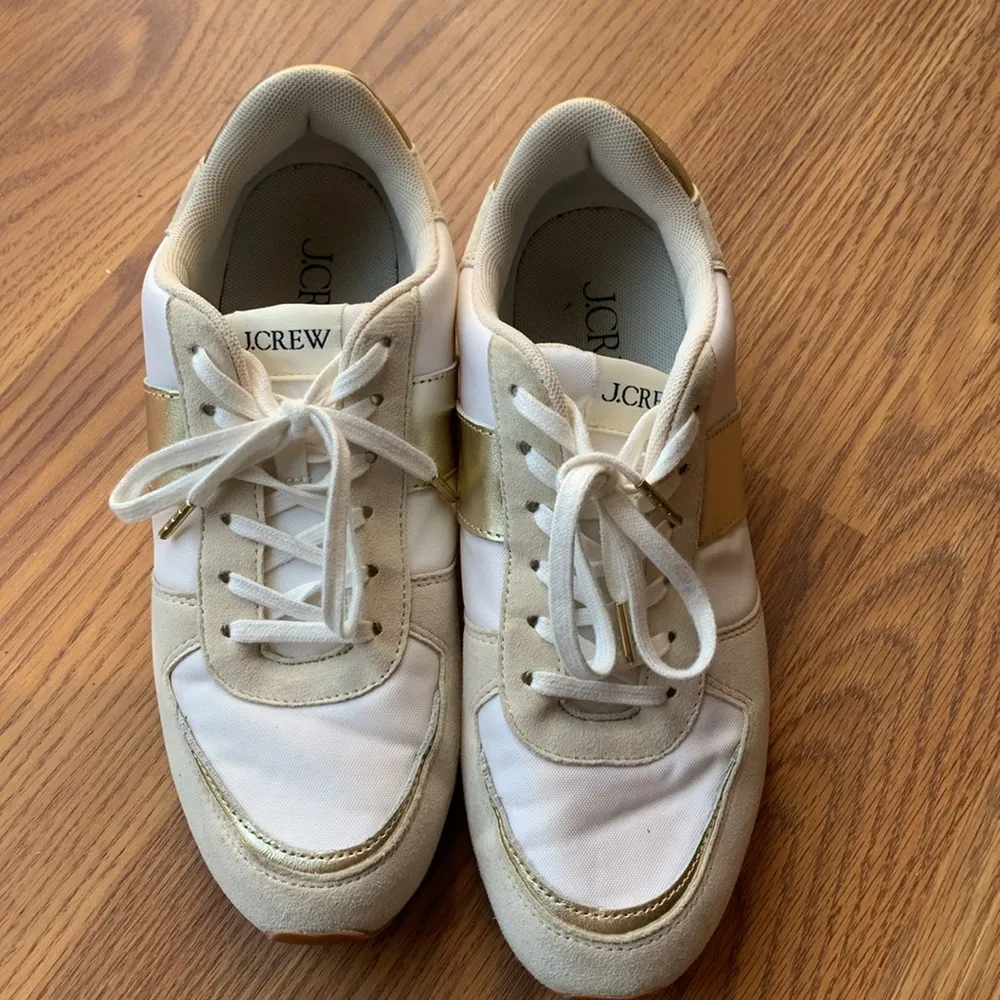 J. Crew Trainers Metallic Size 8 Sneaker Running Shoes Leather Ivory Gold - Image 2