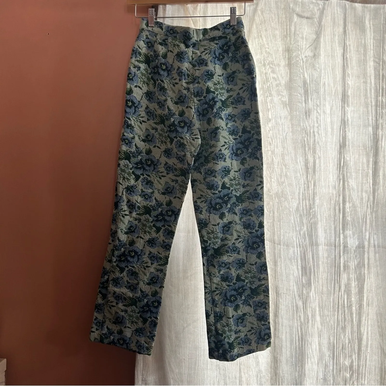 En Saison Cottagecore Passion Trouser Pants Boho Jacquard Floral Tapestry NWT XS Blue - Image 6