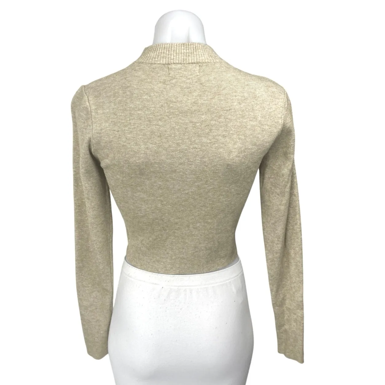 Mable Beige Khaki Tan Knit Long Sleeve Mock Neck Cropped Sweater Top Size M Size M - Image 2