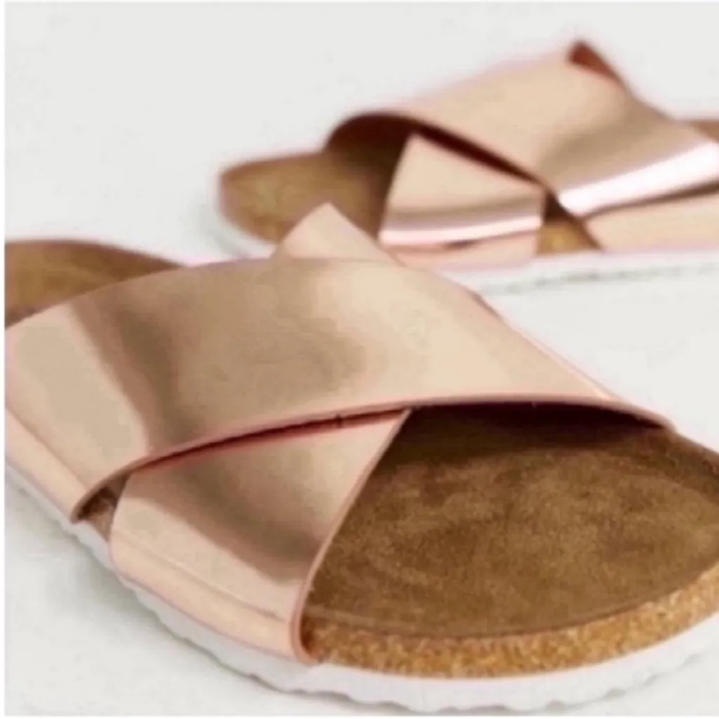 ASOS Metallic Rose Slide Sandals - Image 2