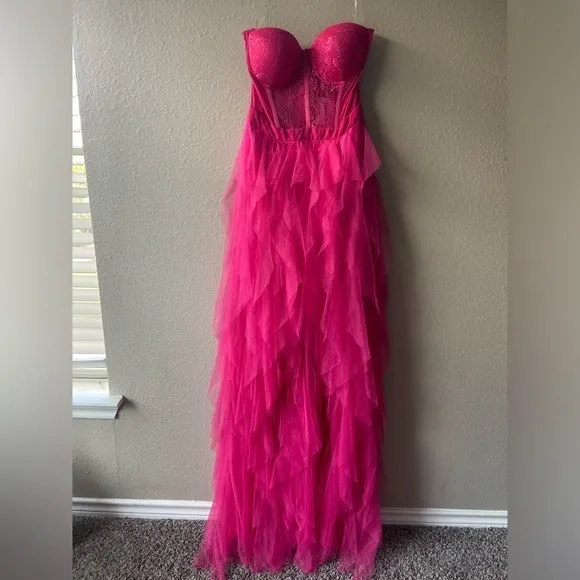 Bustier Gown Sleeveless Tulle Maxi Dress Sz L Pink Size L - Image 2