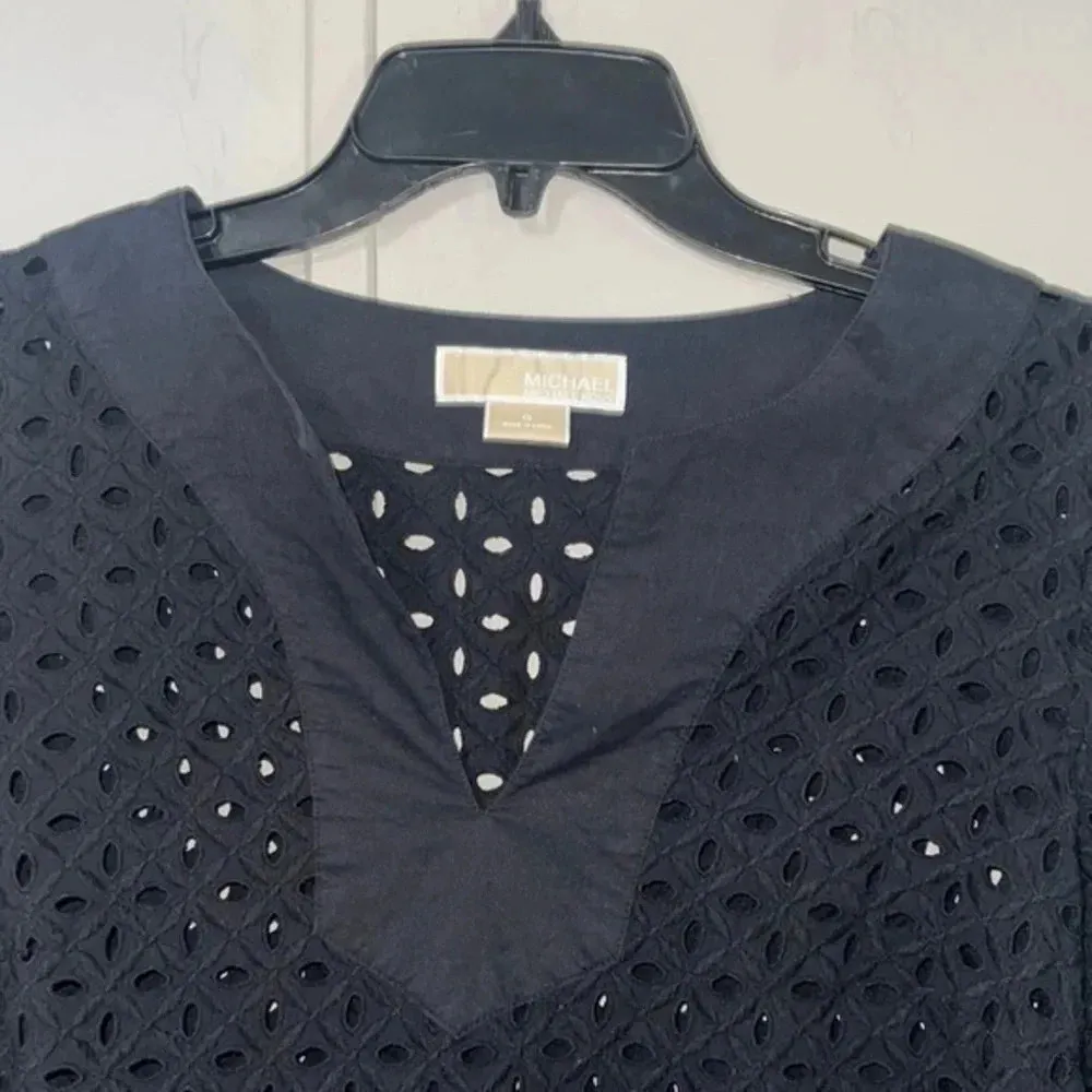 Michael Kors Black Eyelet Tunic Vneck Top / Swim Cover up Size 4 - Image 10