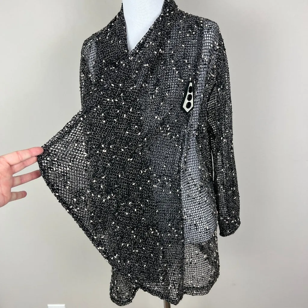 Lulu‎ B Cardigan Womens Large Black Tweedy Open Net Knit Beachy Draped Lagenlook - Image 15