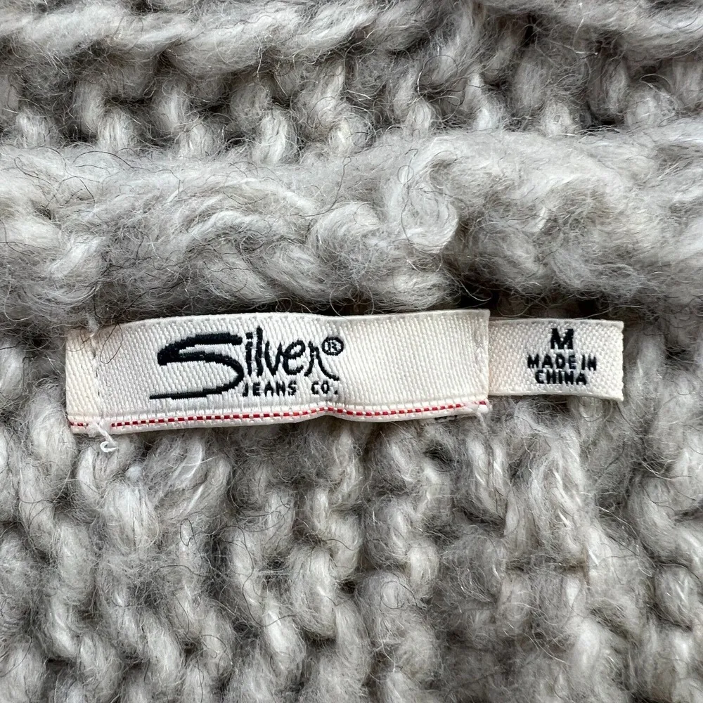 Silver Jean Wool Blend Cardigan Vest Chunky Knit Womens Medium Heather Gray - Image 5