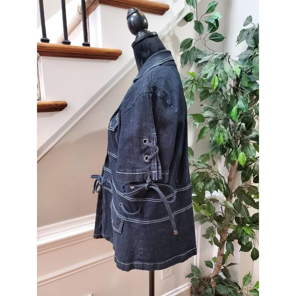 Ashley Stewart Women's Gray Cotton Short Sleeve Open Front Casual Jacket Size 14 - Image 8