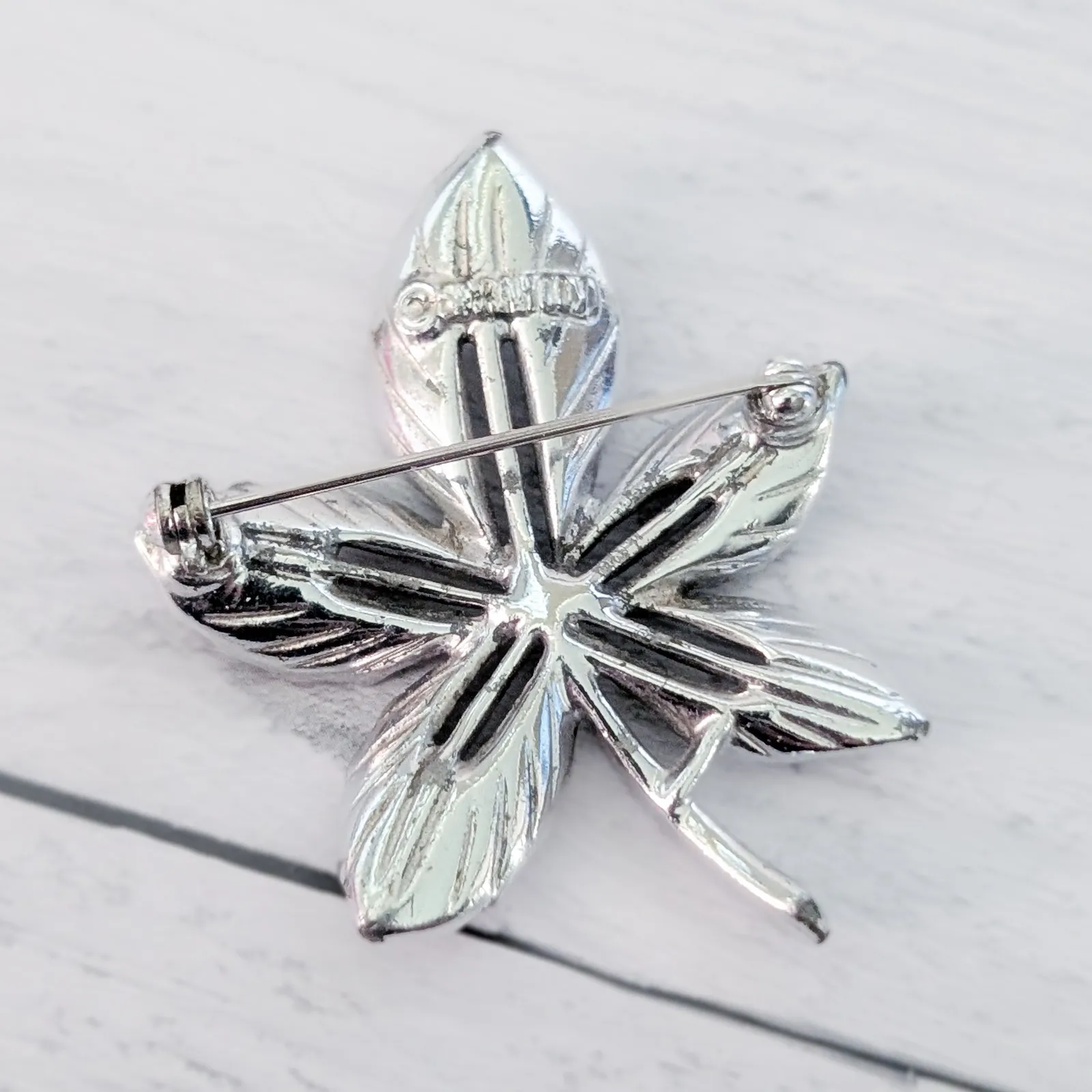 Vintage Sarah Coventry Brooch Silver Tone Large Leaf Statement - Image 7